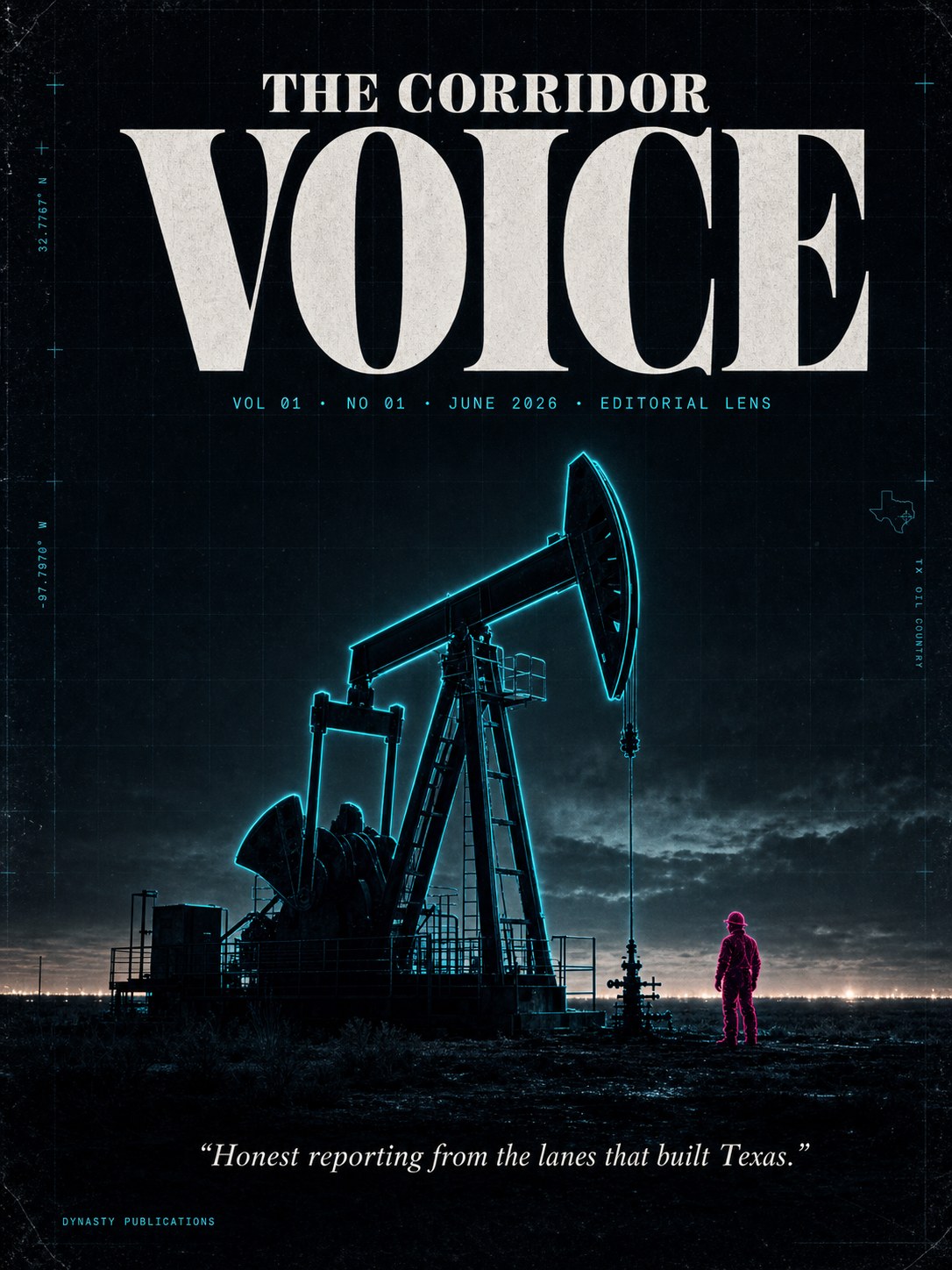 The Corridor Voice — June 2026 cover, brand spec v1.0